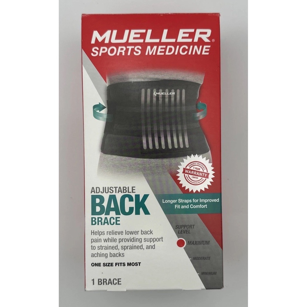 Mueller Sports Medicine Adjustable Back Brace Maximum Lumbar Support in Orig Box
